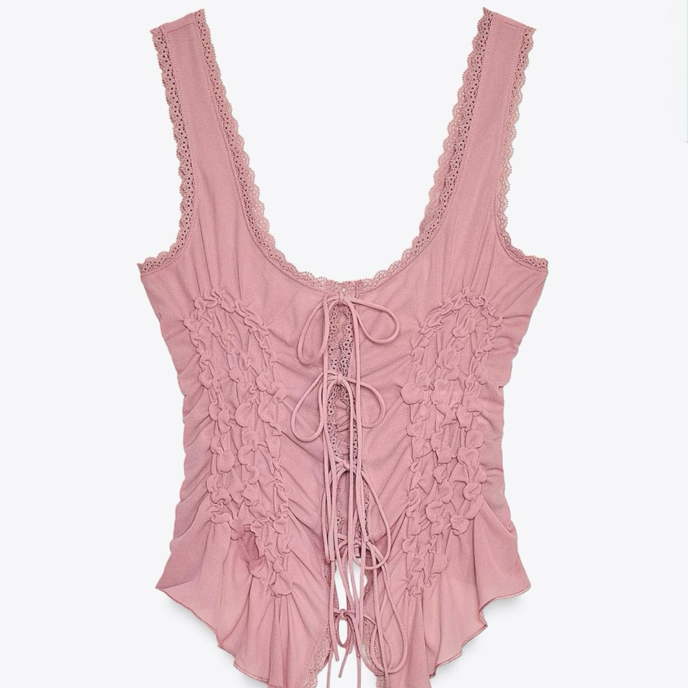 Zara Pink Tied Ruched Top